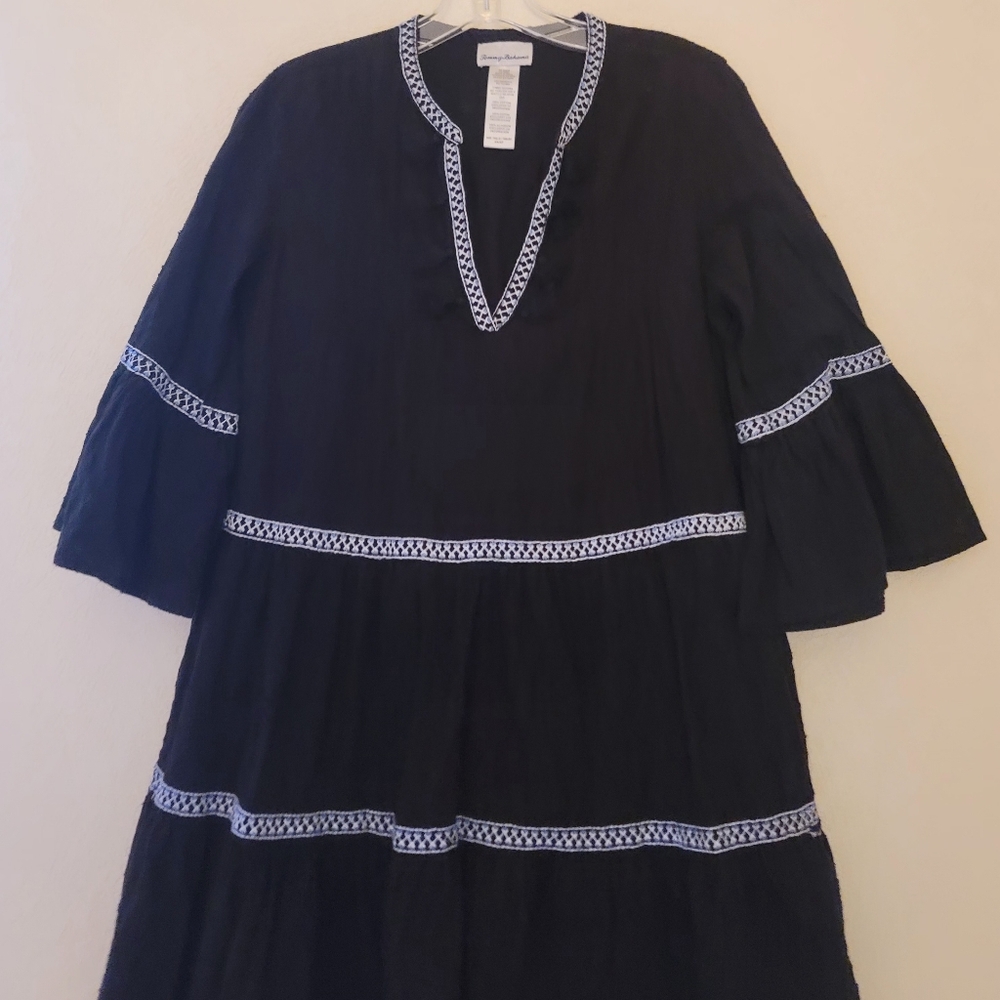 Tommy Bahama Black Embroidered Tassel V-neck Dress Womens Size XS Tunic Cotton - Picture 16 of 16